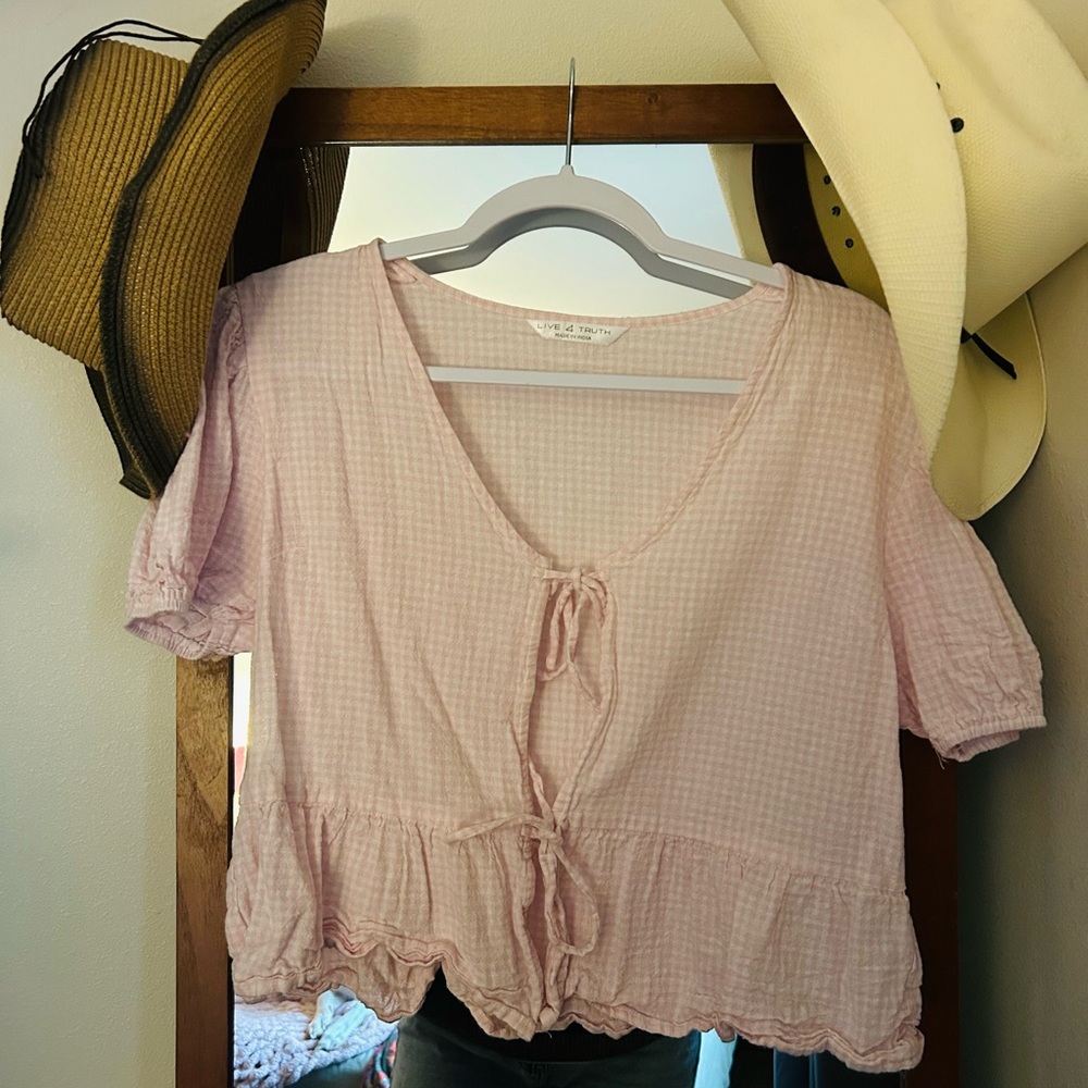 Live 4 Truth Light Pink Checkered Tie-Front Blouse